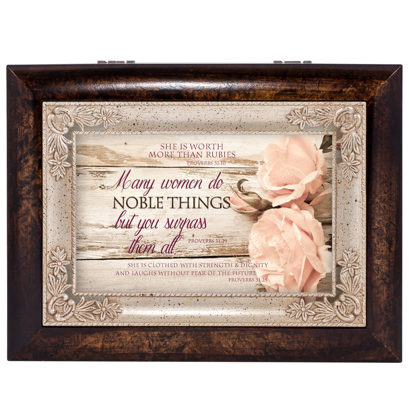 Cottage Garden Many Women Noble Things Burlwood Jewelry Music Box Plays Wind Beneath My Wings