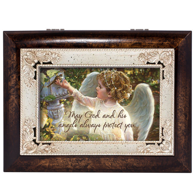Cottage Garden May God and His Angels Burlwood Jewelry Music Box Plays Amazing Grace