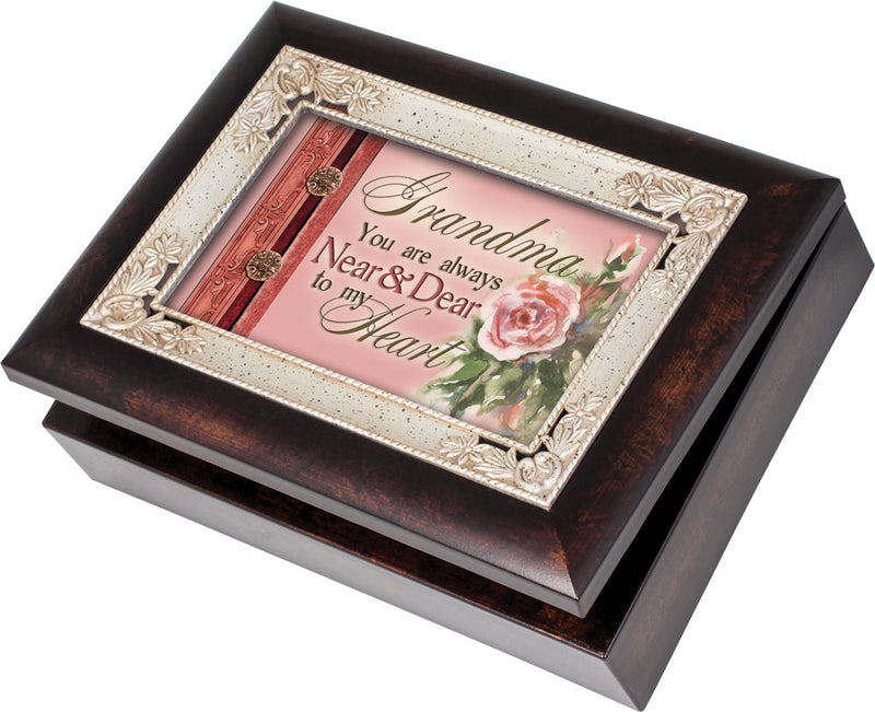 Cottage Garden Grandma You are Always Near Dear Burlwood Jewelry Music Box Plays Wonderful World