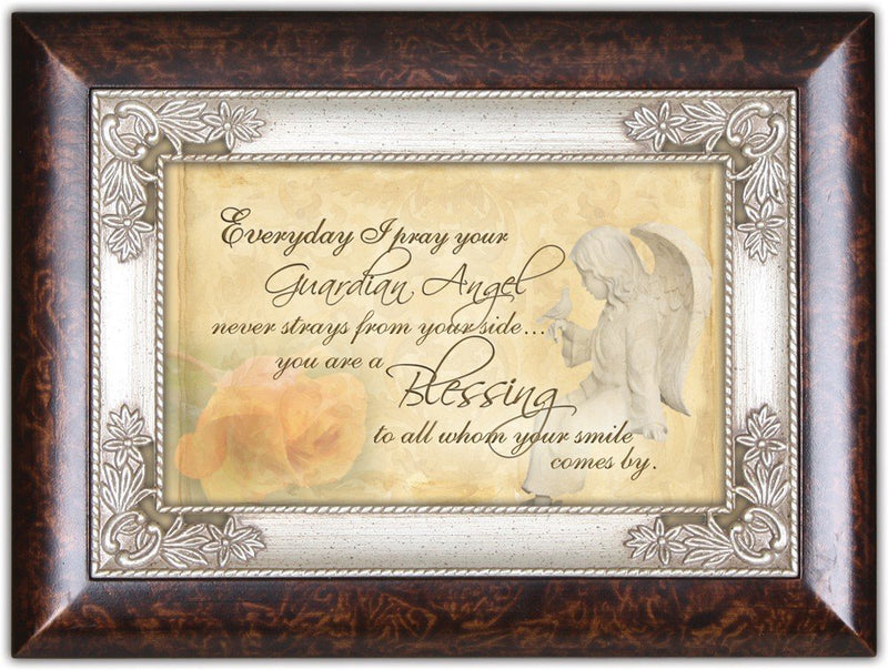 Cottage Garden Pray Guardian Angel Never Strays Burlwood Jewelry Music Box Plays Wind Beneath My Wings