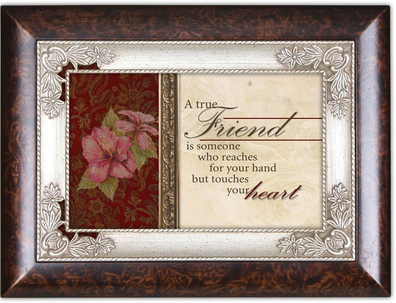 Cottage Garden True Friend Reaches Hand Touches Burlwood Jewelry Music Box Plays What Friends are for