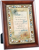 Cottage Garden Fear Not Walnut Wood Finish Jeweled 4x6 Framed Art Plaque