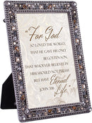 Cottage Garden for God so Loved The World Jeweled Pewter Finish 4x6 Photo Frame Plaque