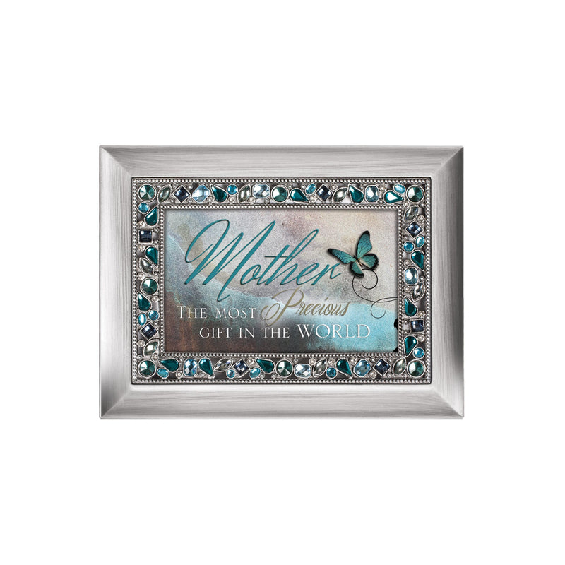 Mother Precious Aqua Jeweled Music Box Plays Wind Beneath My Wings