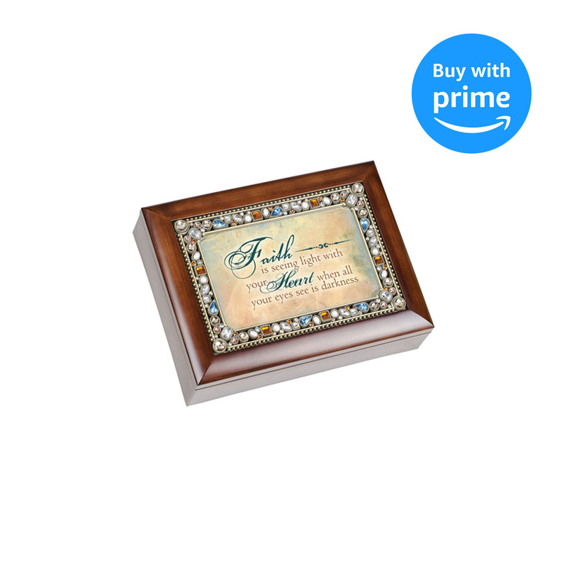 Cottage Garden Faith Seeing Light with Your Heart Woodgrain Jewelry Music Box Plays How Great Thou Art
