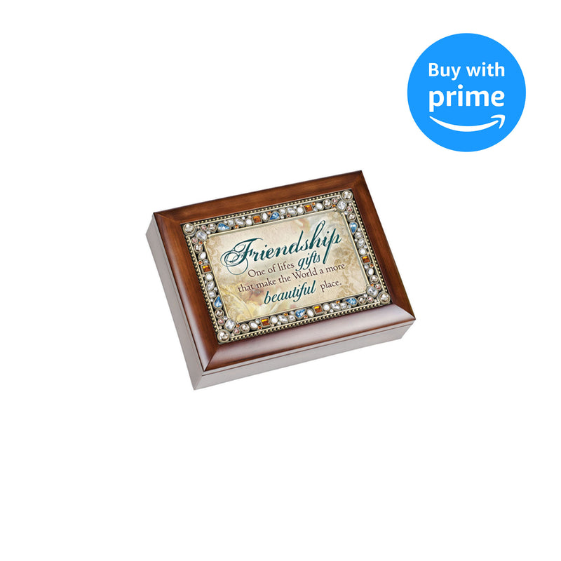 Cottage Garden Friendship Life's Gift Woodgrain Jewelry Music Box Plays What Friends are for