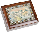 Cottage Garden Dearest Daughter Heartfelt Memories Jeweled Lid Musical Jewelry Box with Dark Wood Finish - Plays Amazing Grace