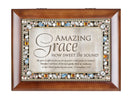 Cottage Garden Amazing Grace Walnut Wood Finish Jeweled Lid Jewelry Music Box Plays Tune Amazing Grace