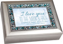Cottage Garden I Love You Moon & Back Brushed Silver Finish Inspirational Music Box Plays How Great Thou Art