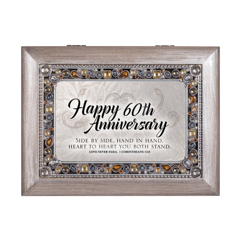 Cottage Garden Happy 60th Anniversary Brushed Pewter Jewelry Music Box Plays Amazing Grace