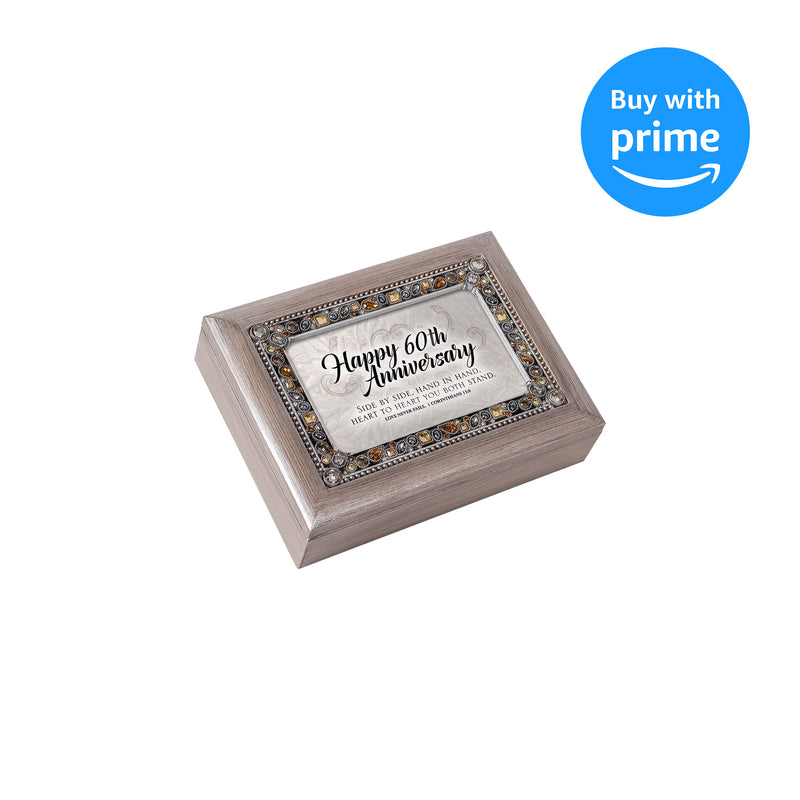 Cottage Garden Happy 60th Anniversary Brushed Pewter Jewelry Music Box Plays Amazing Grace