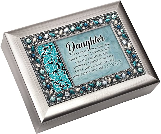 Cottage Garden Daughter Give You One Thing Brushed Silvertone Jewelry Music Box Plays You Light Up My Life