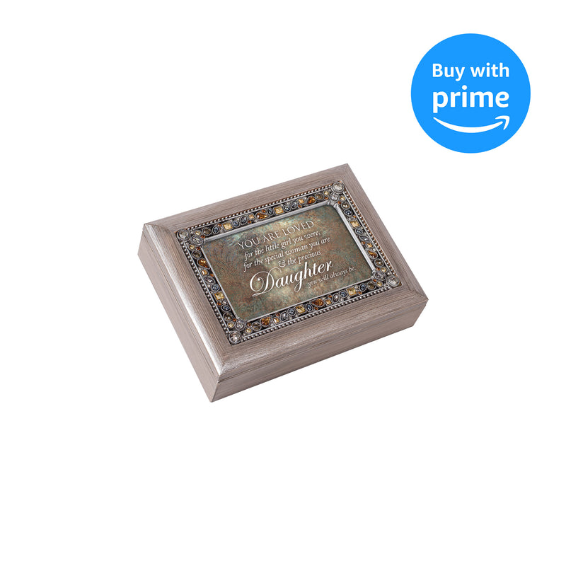 Cottage Garden You are Loved Little Girl Brushed Pewter Jewelry Music Box Plays Wonderful World