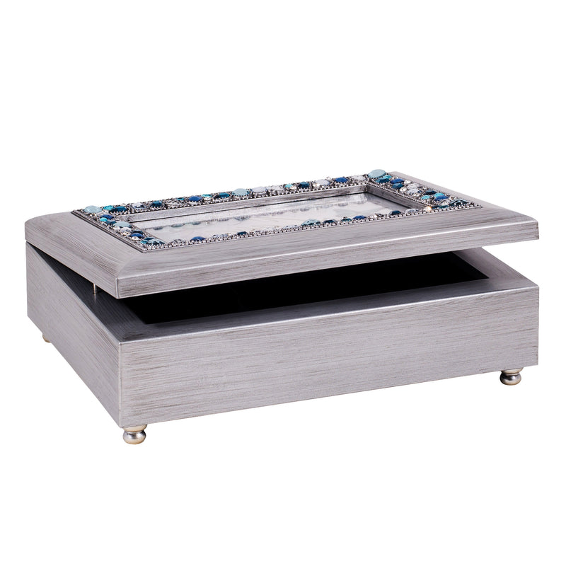 Granddaughter I Love You Brushed Silvertone Blue Jeweled Music Box Plays Wonderful World