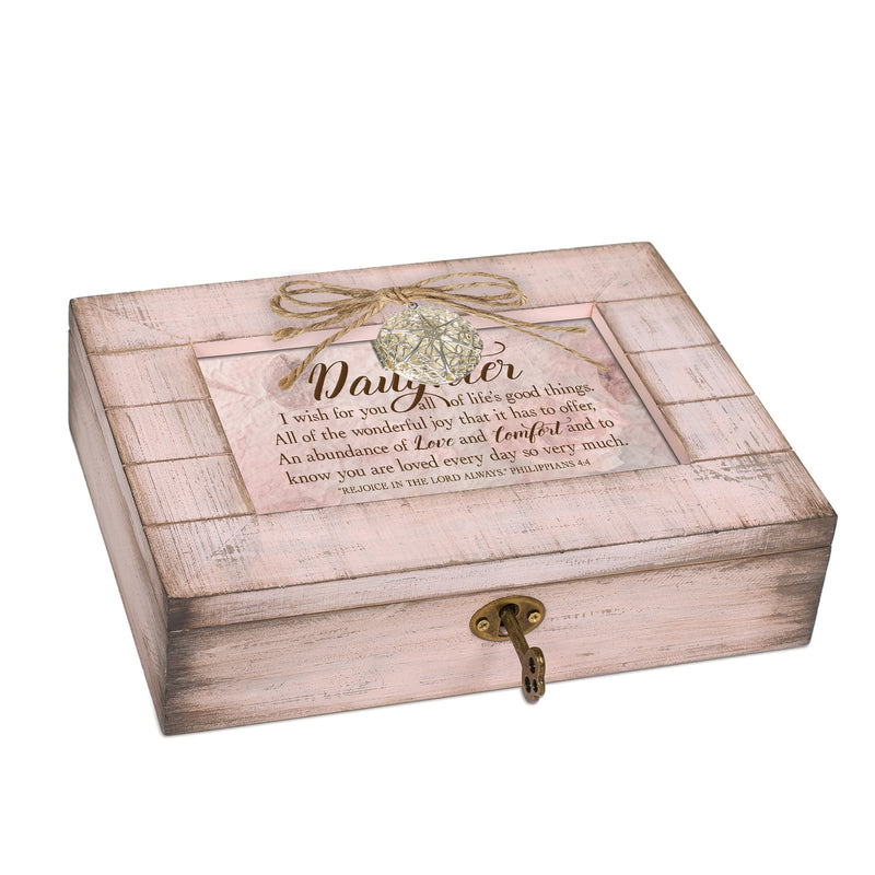 Cottage Garden Daughter You are Loved Much Blush Pink Distressed Locket Music Box Plays Amazing Grace