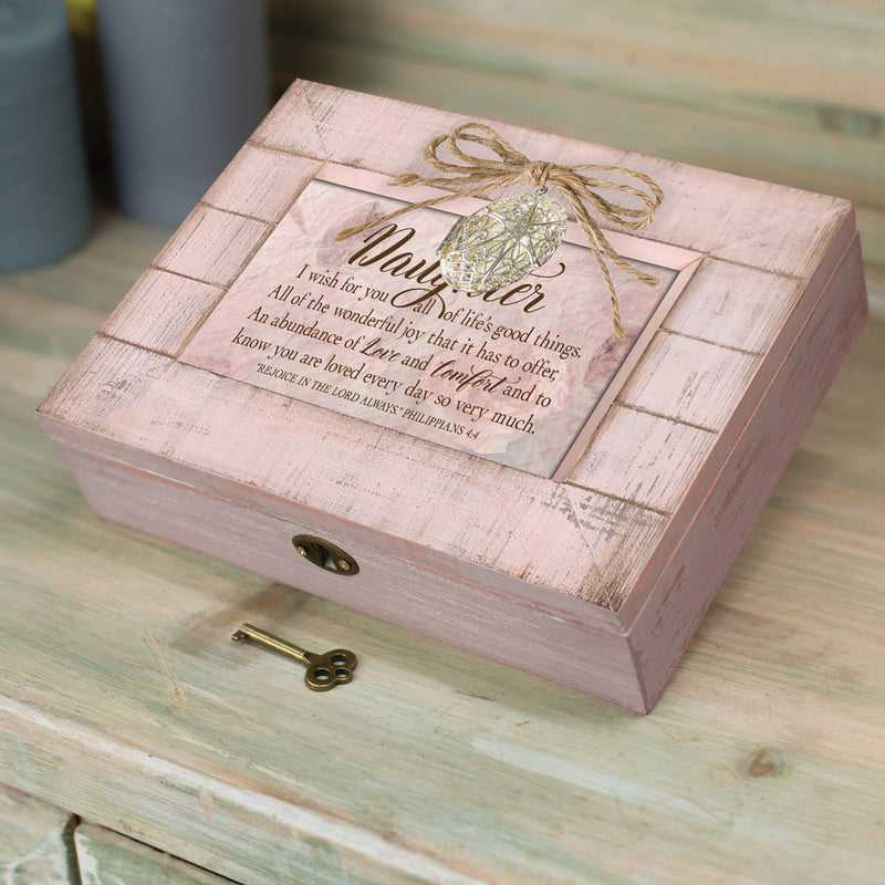 Cottage Garden Daughter You are Loved Much Blush Pink Distressed Locket Music Box Plays Amazing Grace