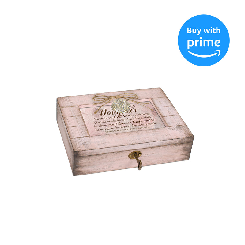Cottage Garden Daughter You are Loved Much Blush Pink Distressed Locket Music Box Plays Amazing Grace