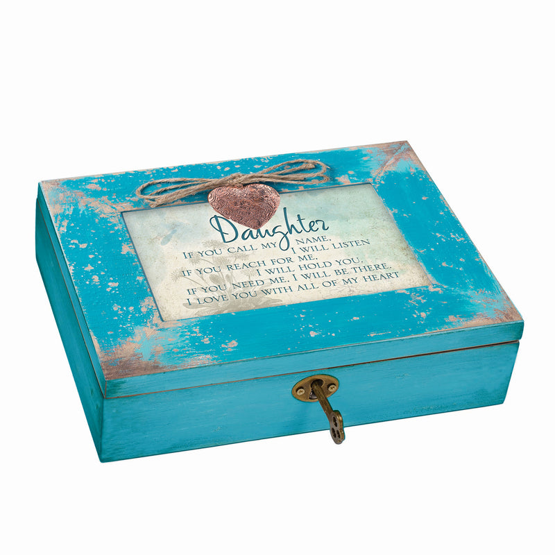 Cottage Garden Daughter Call Listen Need Me Be There Teal Distressed Jewelry Music Box Plays Wonderful World