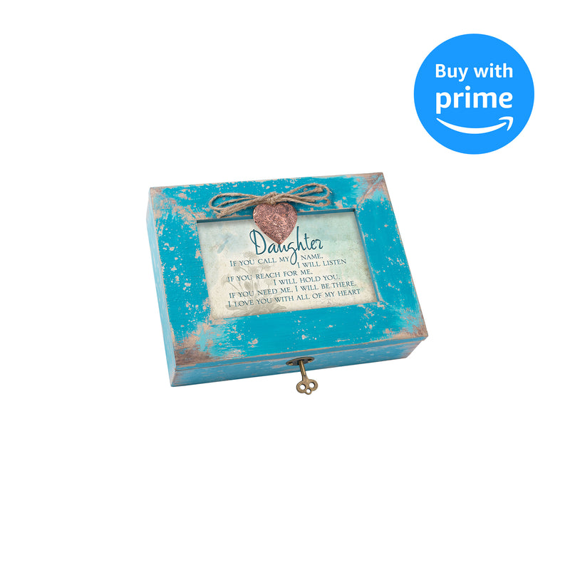 Cottage Garden Daughter Call Listen Need Me Be There Teal Distressed Jewelry Music Box Plays Wonderful World