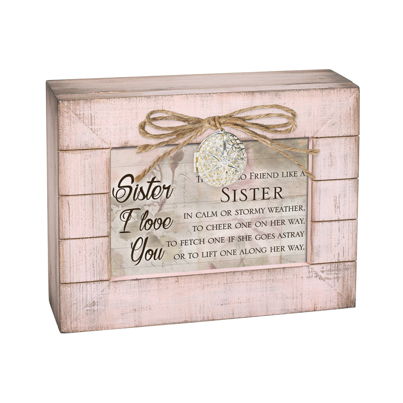 Cottage Garden Friend Sister Blush Pink Distressed Locket Music Box Plays Wind Beneath My Wings