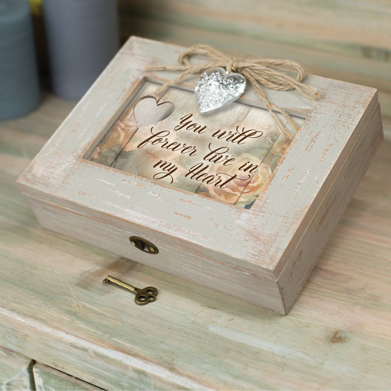 Cottage Garden You Will Forever Live in Heart Natural Taupe Wood Locket Music Box Plays Edelweiss
