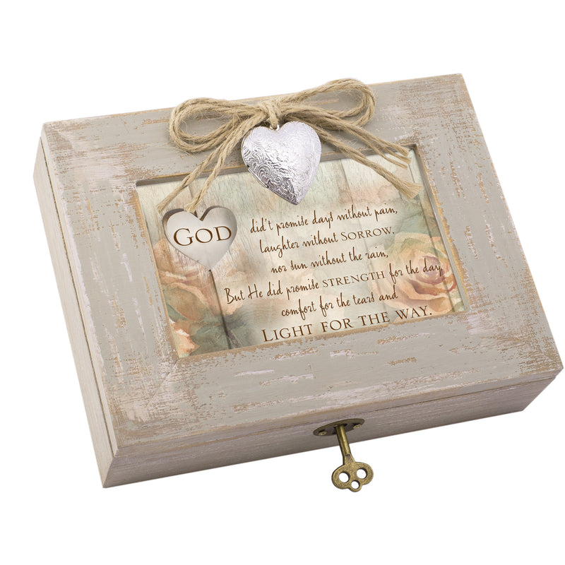 Cottage Garden God Promise Strength Natural Taupe Wood Locket Music Box Plays How Great Thou Art