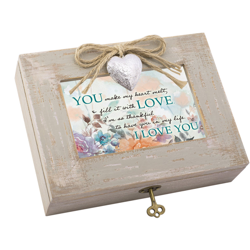 Cottage Garden My Heart Thankful I Love You Natural Taupe Wood Locket Music Box Plays Unchained Melody