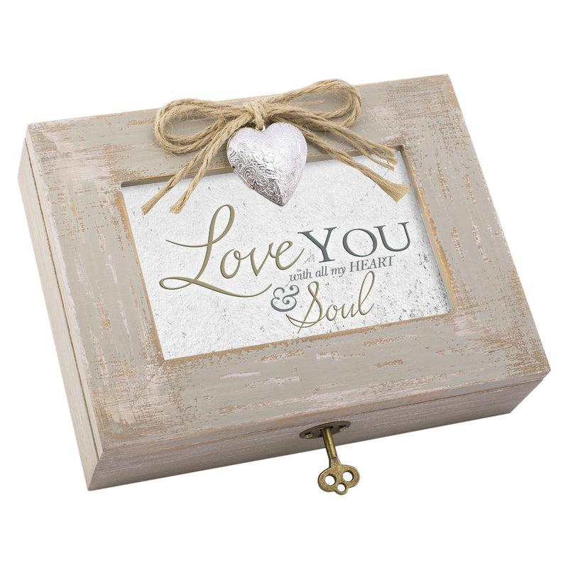Cottage Garden Love with All My Heart Soul Natural Taupe Jewelry Music Box Plays You Light Up My Life