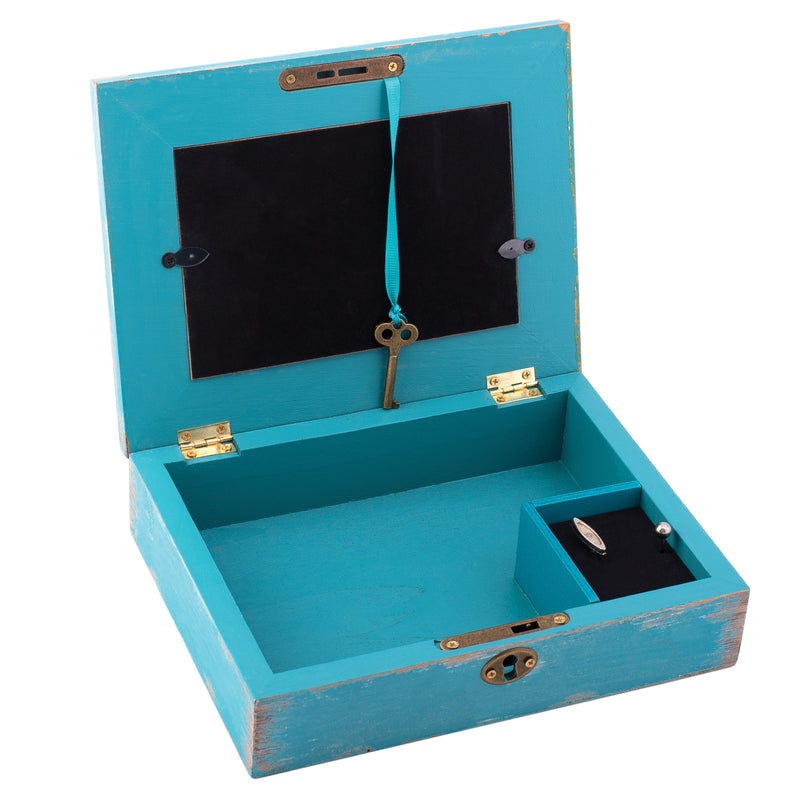 Cottage Garden Light Shines Brighter Like You Teal Distressed Wood Locket Music Box Plays Wonderful World