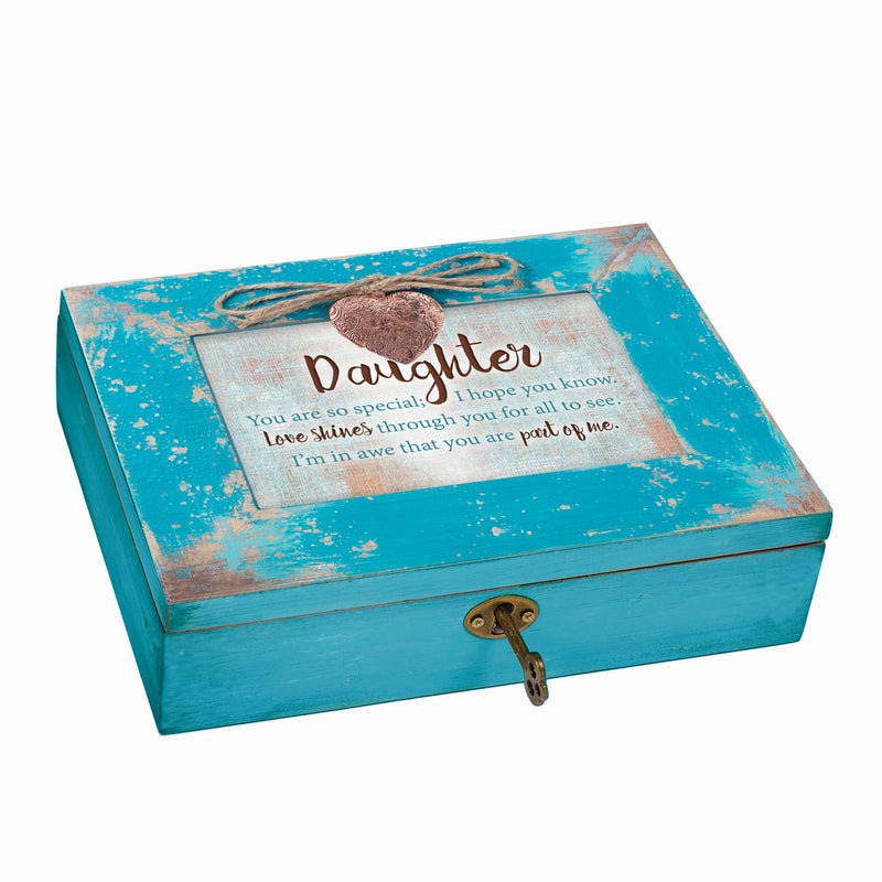 Cottage Garden Daughter So Special Love Shines Teal Distressed Jewelry Music Box Plays You Light Up My Life