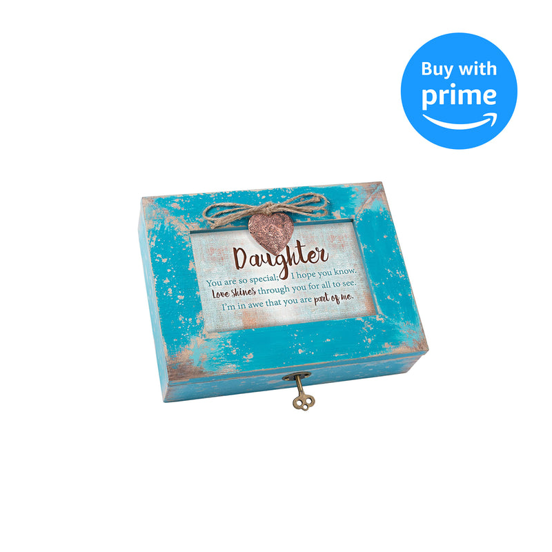 Cottage Garden Daughter So Special Love Shines Teal Distressed Jewelry Music Box Plays You Light Up My Life