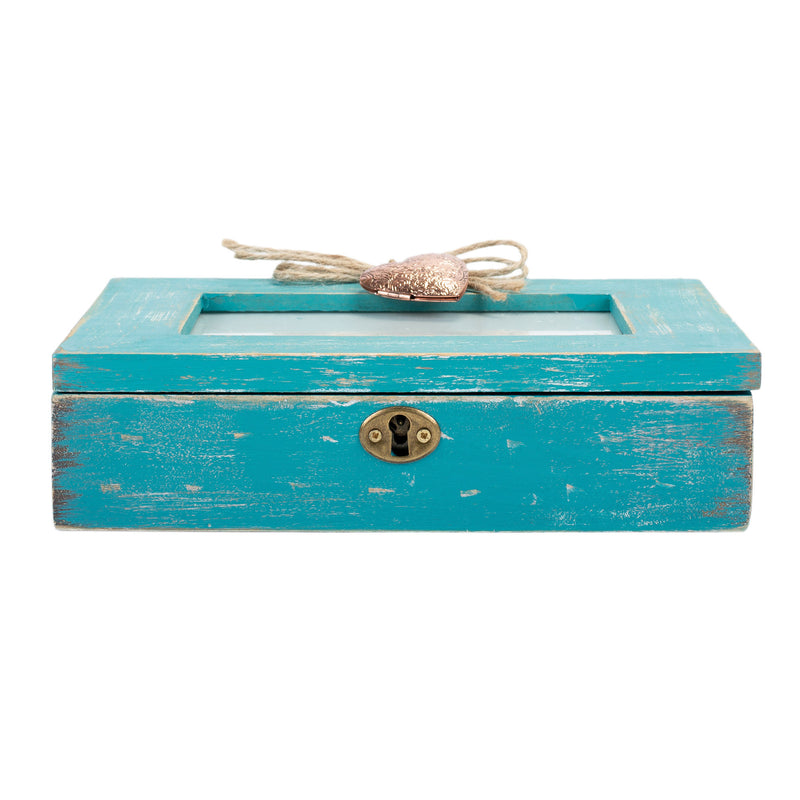 Cottage Garden I Love You a Bushel and a Peck Teal Wood Locket Jewelry Music Box Plays Tune You are My Sunshine