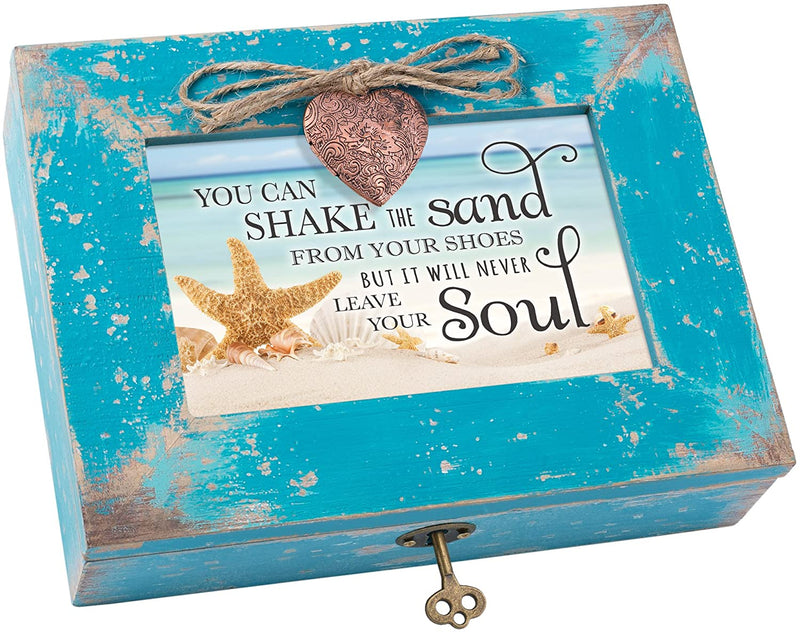 Cottage Garden Shake The Sand from Shoes Teal Distressed Jewelry Music Box Plays Wonderful World