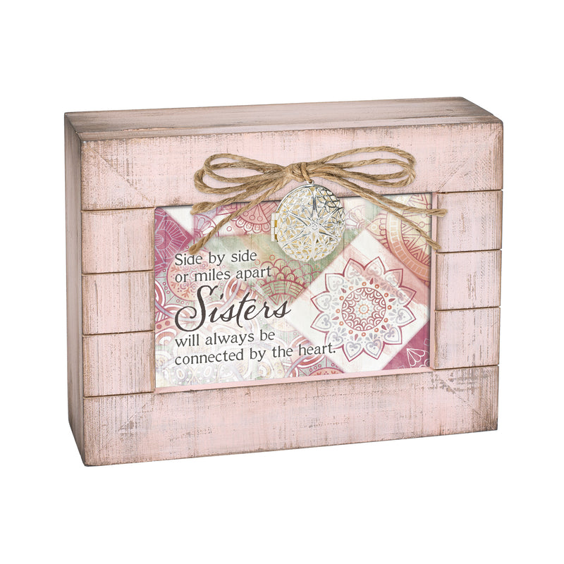 Cottage Garden Sisters Connected Heart Blush Pink Distressed Locket Music Box Plays You Light Up My Life