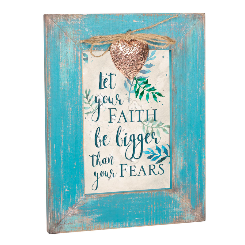 Cottage Garden Let Your Faith Be Bigger Than Fears Teal Distressed Locket Easel Back Picture Frame