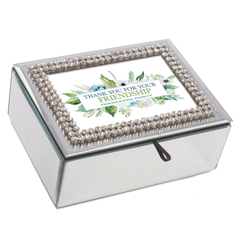 Thank You Friendship Rhinestone Mirror Music Box Plays Friend In Jesus