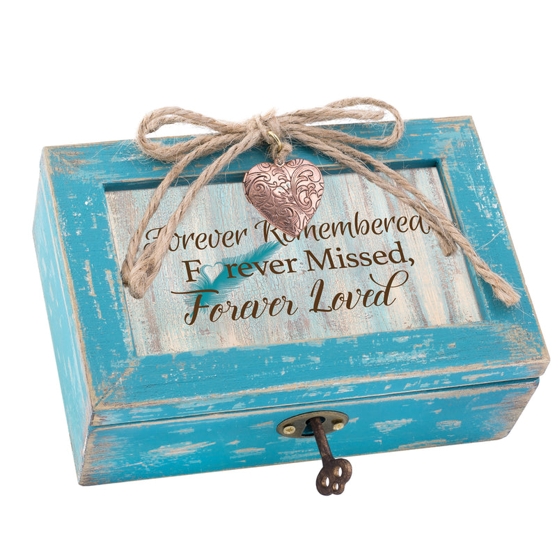 Cottage Garden Forever Missed Loved Teal Locket Petite Music Box Plays Wind Beneath My Wings