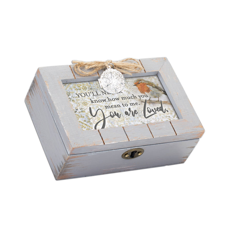 You Are Loved Distressed Grey Locket Music Box Plays Edelweiss