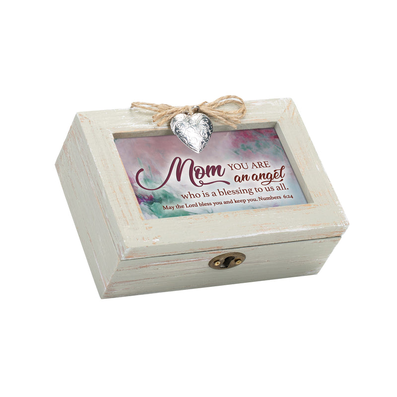 Mom Angel Wood Distressed Locket Music Box Plays Amazing Grace