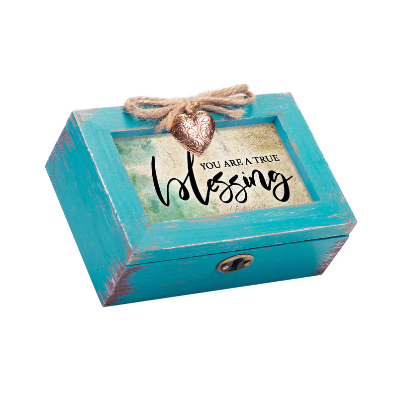 True Blessing Teal Distressed Locket Music Box Plays Amazing Grace