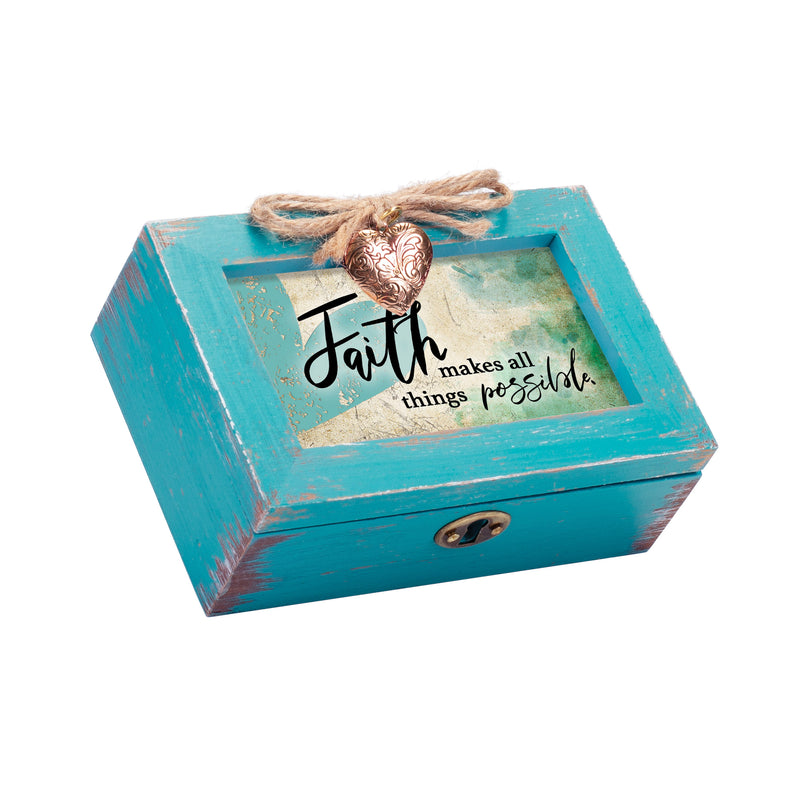 Faith Teal Distressed Locket Music Box Plays How Great Thou Art