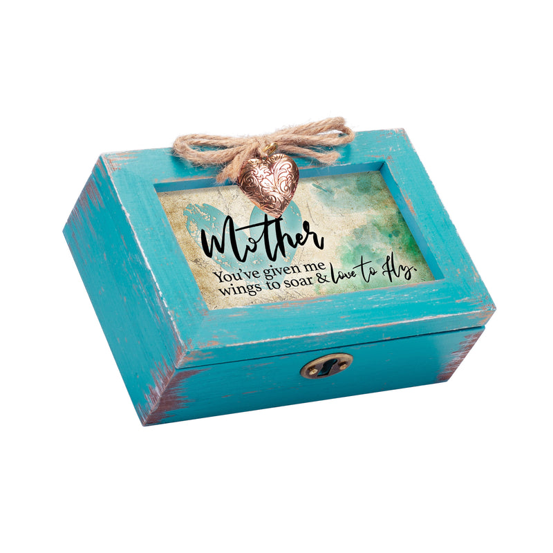 Mother Teal Distressed Locket Music Box Plays Wind Beneath My Wings