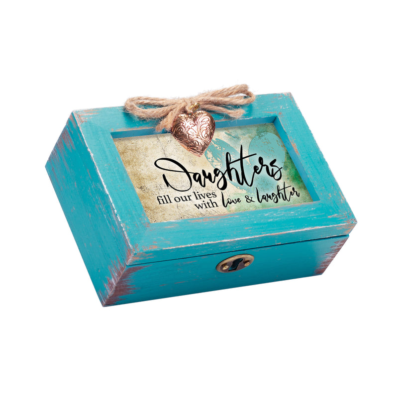 Daughters Teal Distressed Locket Music Box Plays You Are My Sunshine
