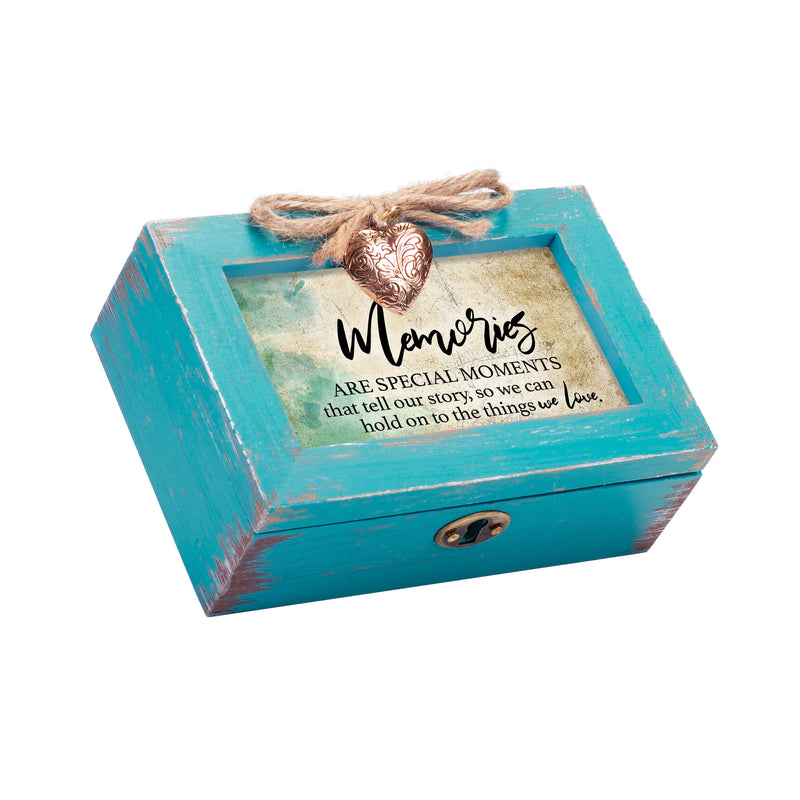 Memories Special Teal Distressed Locket Music Box Plays Edelweiss