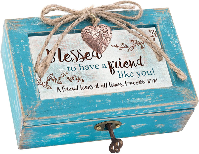 Cottage Garden Blessed to Have Friend Like You Teal Distressed Jewelry Music Box Plays Friend in Jesus