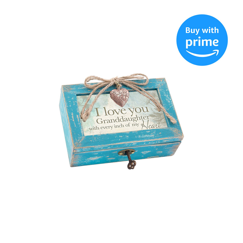 Granddaughter Teal Locket Music Box Plays Tune You are My Sunshine