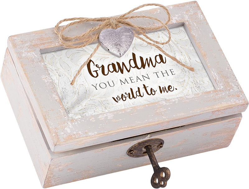 Cottage Garden Grandma You Mean The World Ivory Distressed Jewelry Music Box Plays Wind Beneath My Wings