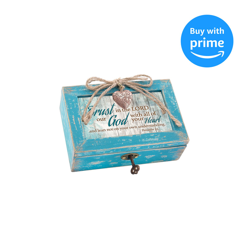 Cottage Garden Trust in Lord with All Heart Teal Distressed Jewelry Music Box Plays How Great Thou Art