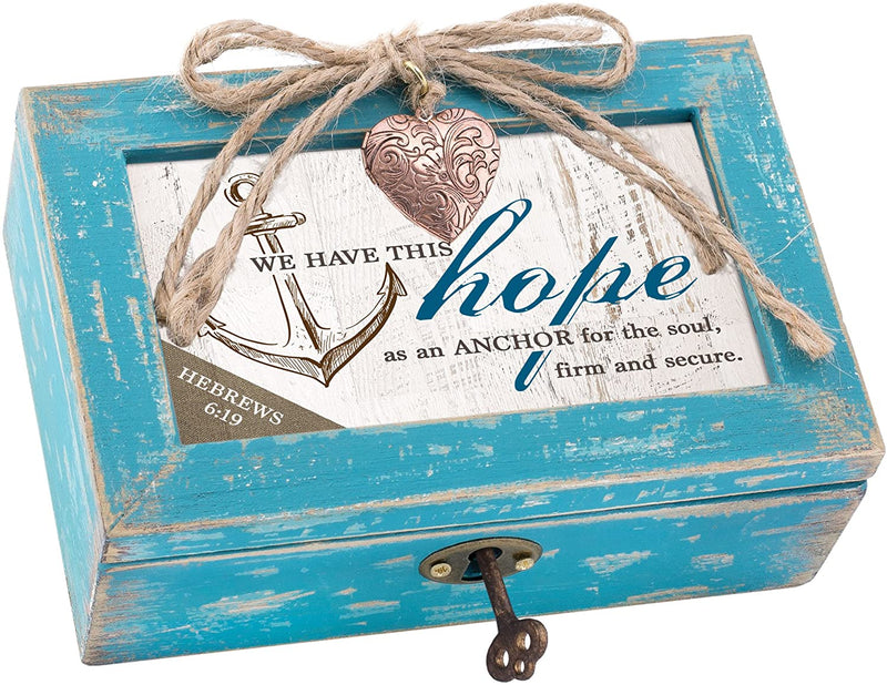 Cottage Garden Hope Anchor Soul Grey Distressed Locket Petite Music Box Plays How Great Thou Art