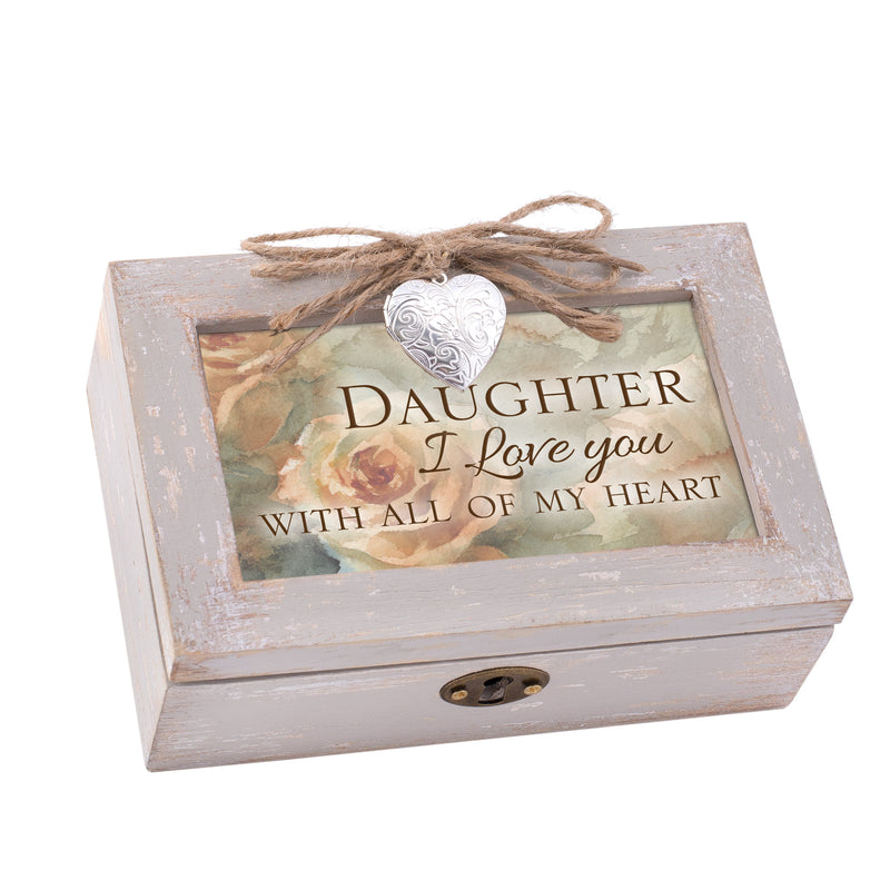 Cottage Garden Daughter Love Heart Natural Taupe Wood Locket Petite Music Box Plays Light Up My Life